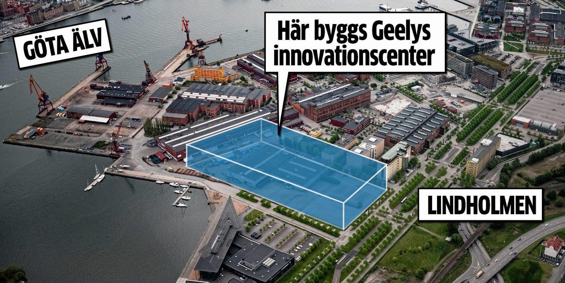 Geelys planerade forskningscenter på Lindholmen i Göteborg. Enligt Nevs kommunikationschef är det inget hot mot Nevs, snarare en i raden av satsningar som kommer att presenteras av fordonsindustrion. Grafik: Dan-Tage Augustsson