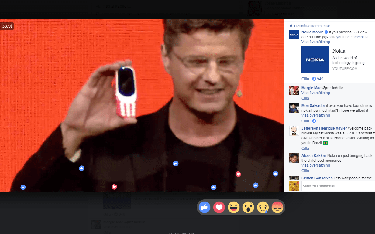 Nokia sände sin presskonferens live från Barcelona på Facebook. Bild: Skärmdump