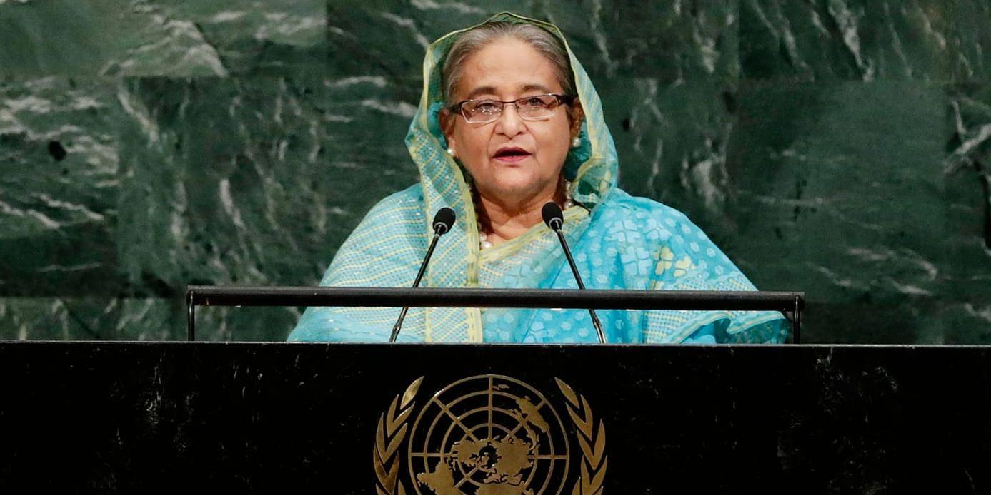 Bangladeshs premiärminister Sheikh Hasina talar till FN:s generalförsamling.