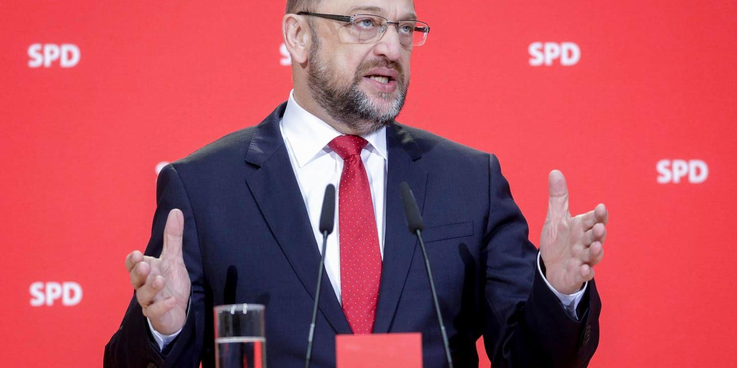Martin Schulz vid en tidigare presskonferens i partihögkvarteret i Berlin.