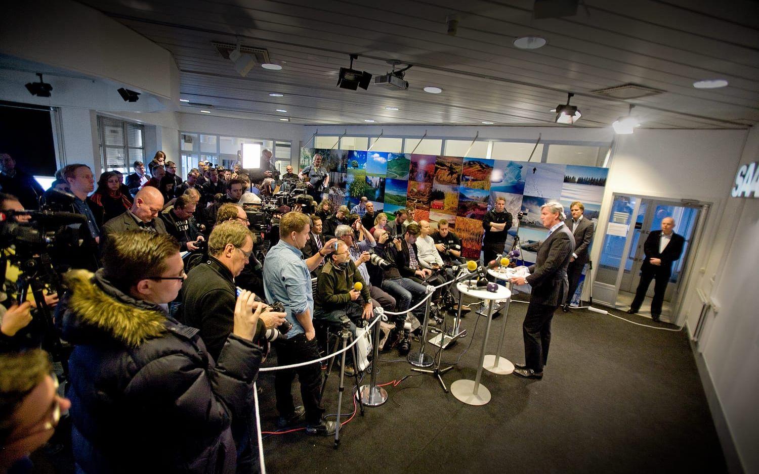 19 december 2011: Victor Muller informerar pressen om turerna kring Saabs konkurs. Bild: Jerry Lövberg