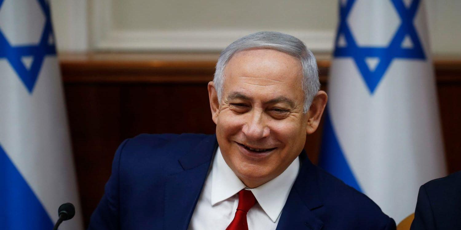 Israels premiärminister Benjamin Netanyahu vid söndagens regeringsmöte.