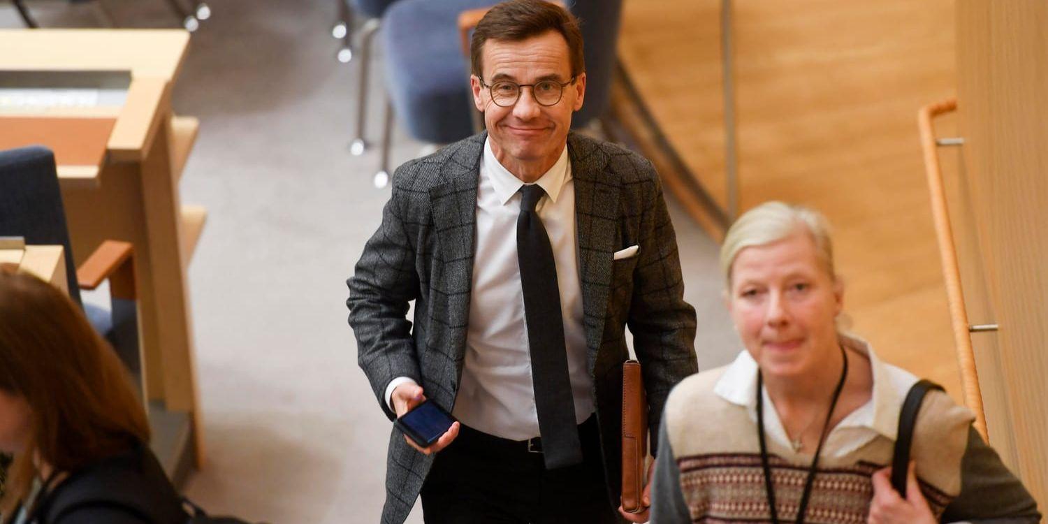 Moderaternas partiledare Ulf Kristersson i samband med budgetomröstningen i riksdagen.