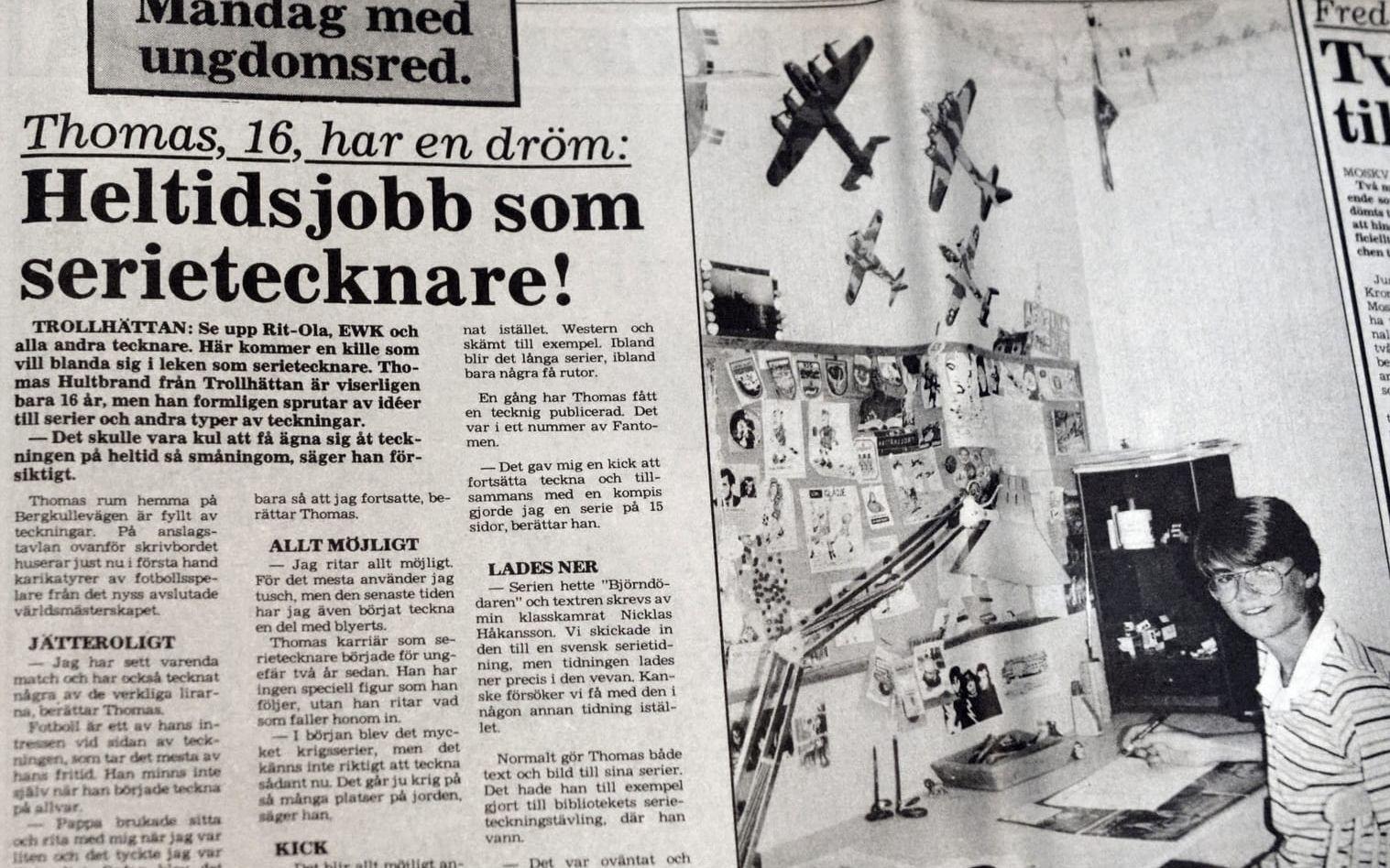 För 35 år sedan gjorde Trollhättans Tidning gjorde ett reportage om Thomas och hans tecknande.