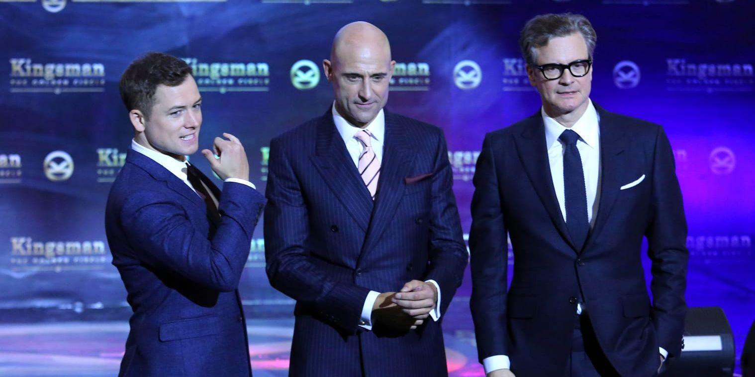 Taron Egerton, Mark Strong och Colin Firth medverkar i "Kingsman: The golden circle". Arkivbild.