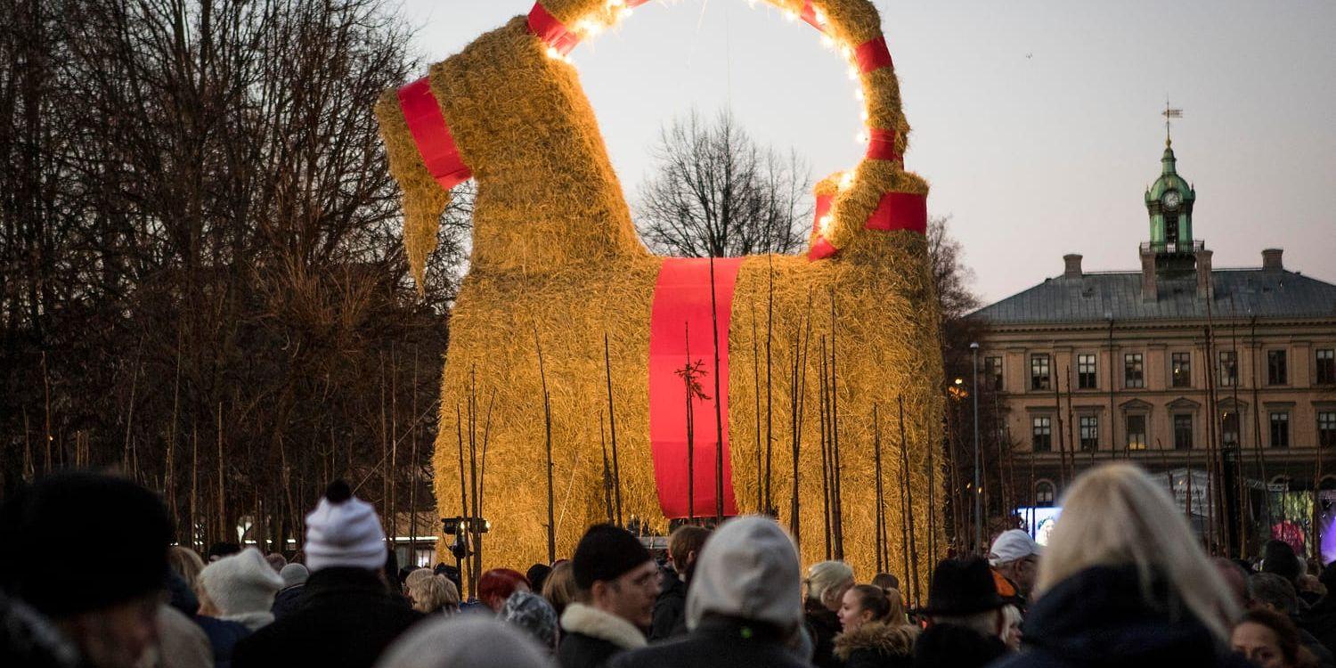 Bild från när den traditionella julbocken i Gävle invigdes i december i år.