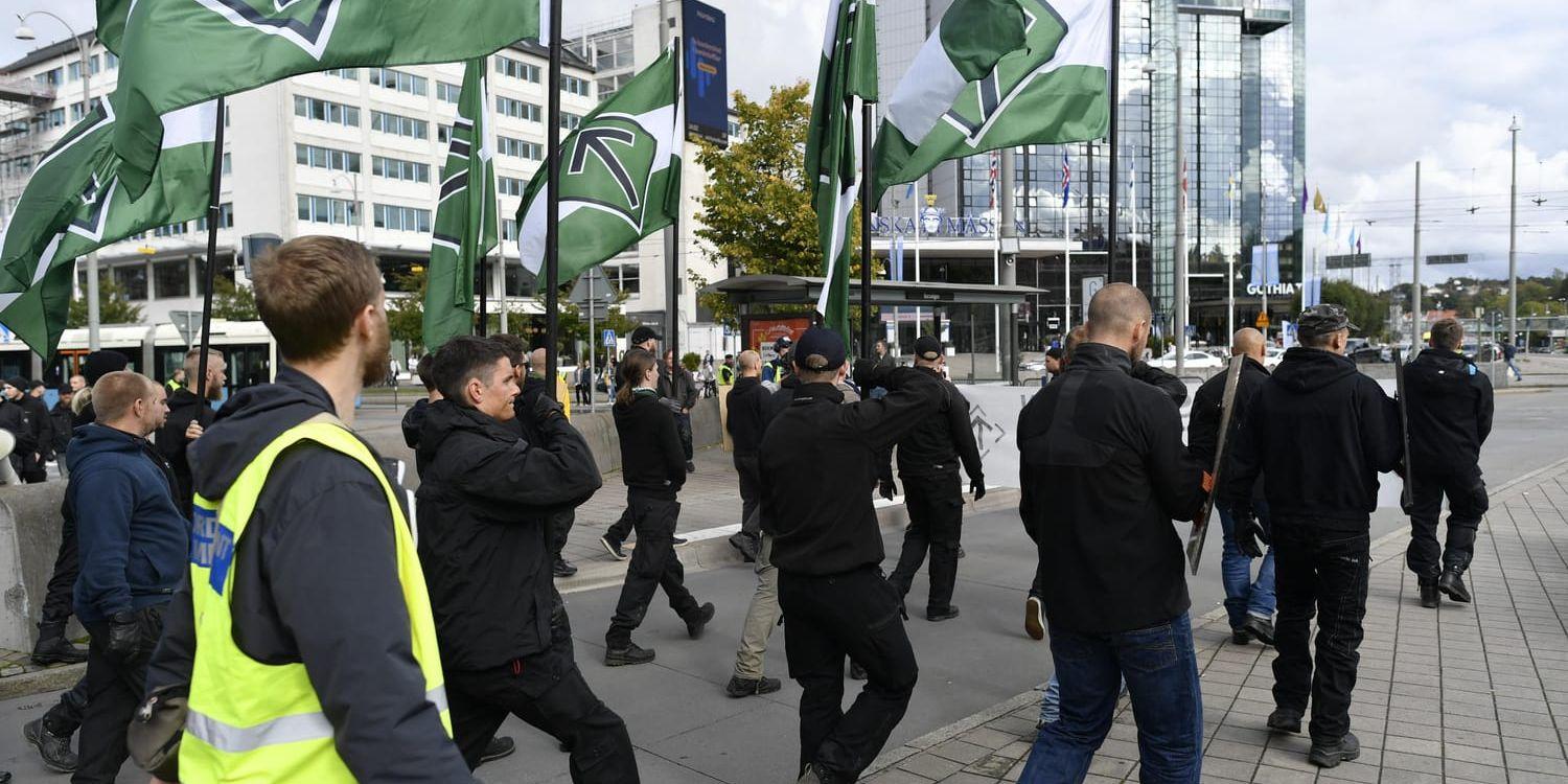 Den nazistiska organisationen Nordiska motståndsrörelsen ska marschera i Göteborg på lördag. Arkivbild.