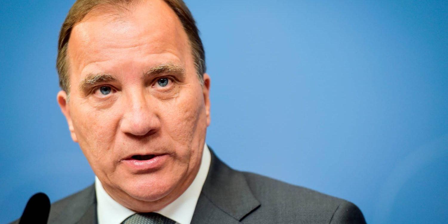 Statsminister Stefan Löfven (S) under pressträffen på Rosenbad med anledning av Transportstyrelsens IT-affär.