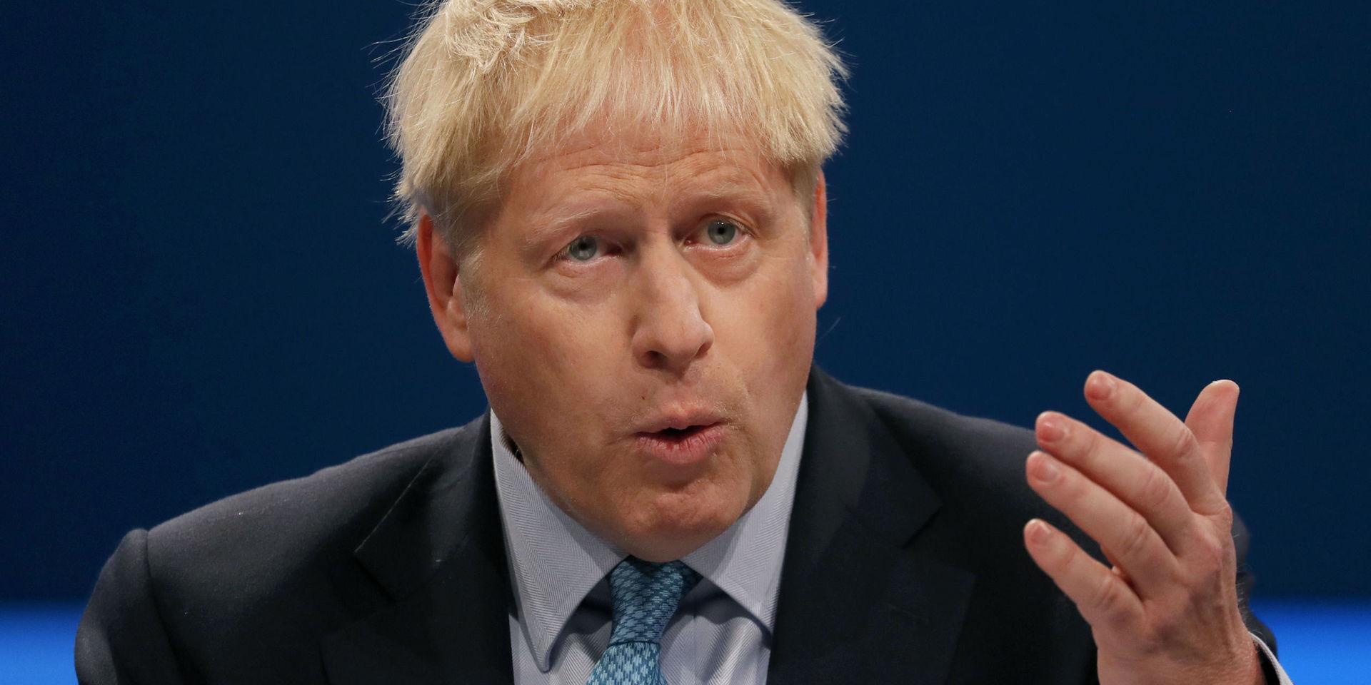 Storbritanniens premiärminister Boris Johnson under talet vid Konservativa partiets höstkonferens i Manchester.