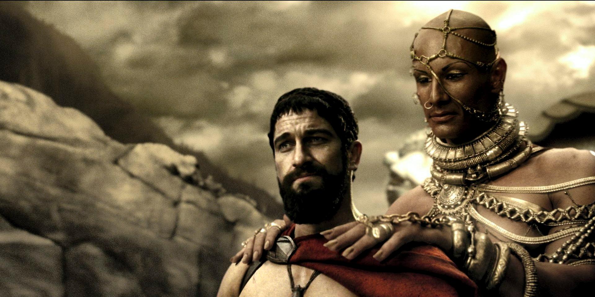'This is a hangover!' Gerard Butler spelar Spartas nationalhjälte Leonidas i serietidningsfilmen '300'. Pressbild.