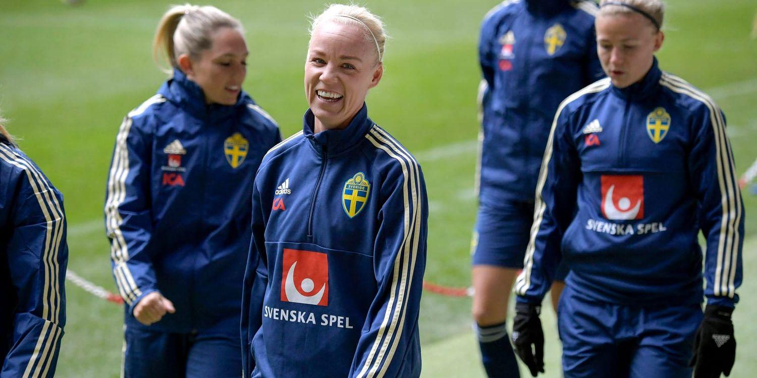 Sveriges lagkapten Caroline Seger under torsdagens träning på Friends arena i Solna.