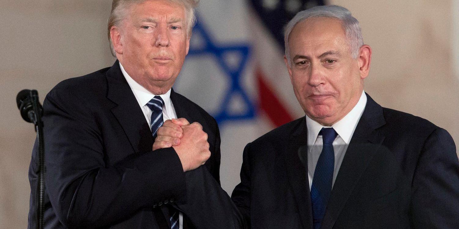 President Donald Trump och den israeliske premiärministern Benjamin Netanyahu under ett möte i Jerusalem i våras. Arkivbild.