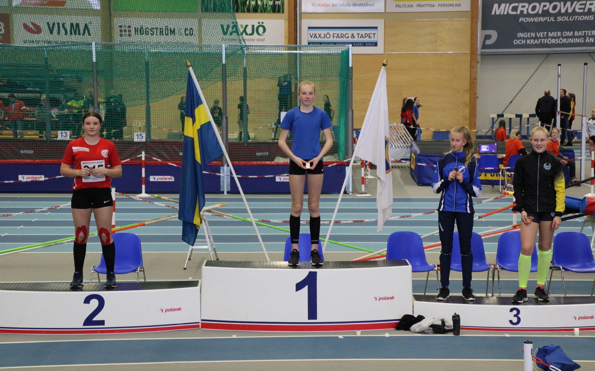 Götalandsmästaren Linnea Hallsten, Dals Södra FFI, andraplats Maja Johansson Scharnell, Eslövs AI, delad tredjeplats Agnes Vinghamre, Brattås CK och Elin Björn, Bohus IF.