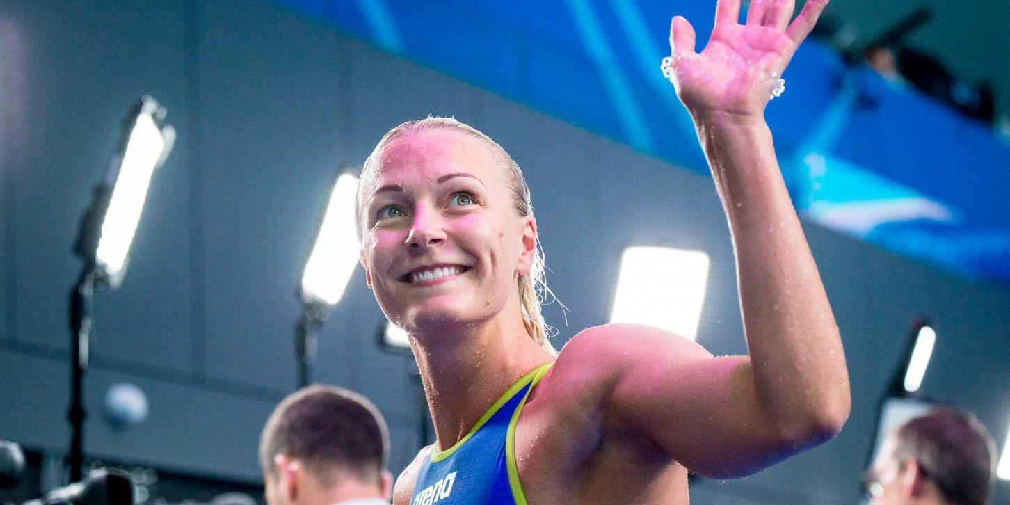 Sarah Sjöström efter vinsten på 100 meter fjäril. Simstjärnan kan ta ytterligare tre individuella VM-guld i Budapest.