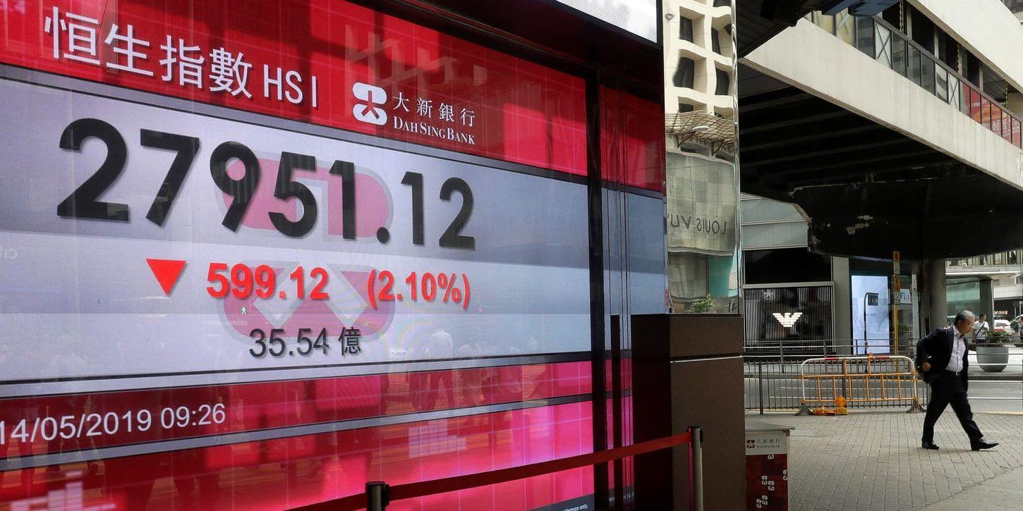 Handelstvisten Kina-USA har pressat Asiens börser i veckan. Bild från Hongkong.