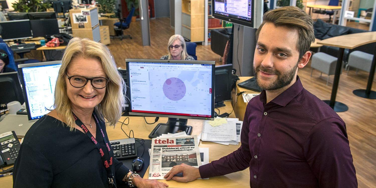 Cecilia Frisk, publisher, och Johannes Nilsson, nyhetschef, är glada över att kunna erbjuda en ny unik bevakningstjänst på ttela.se<strong>.</strong>