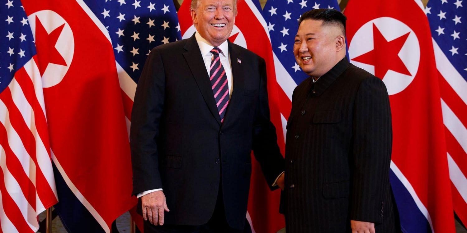 USA:s president Donald Trump och Nordkoreas ledare Kim Jong-Un vid toppmötet i Vietnams huvudstad Hanoi i februari.