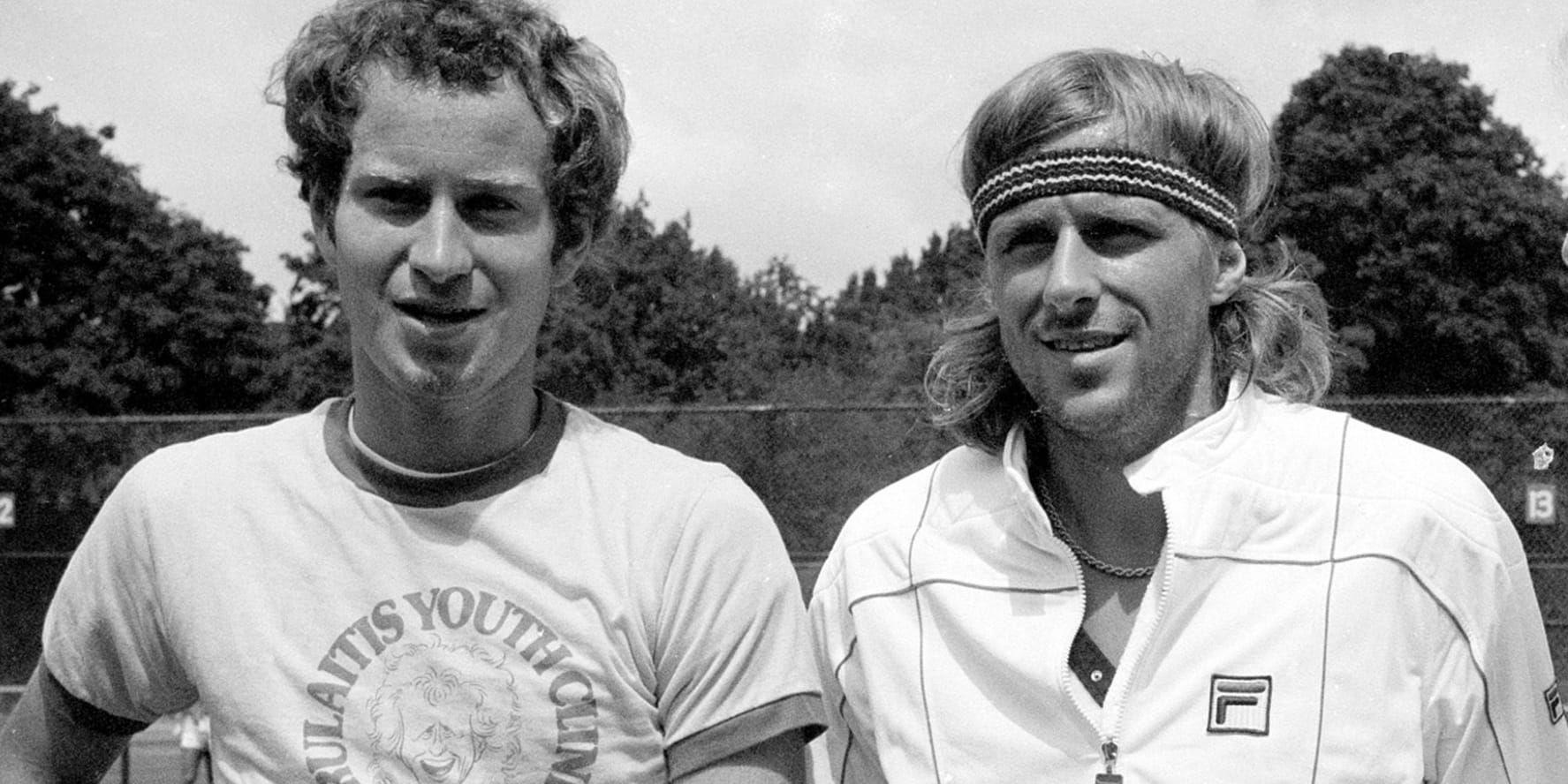 Klassiska rivalerna John McEnroe och Björn Borg i Central Park, New York, 1981. Arkivbild.