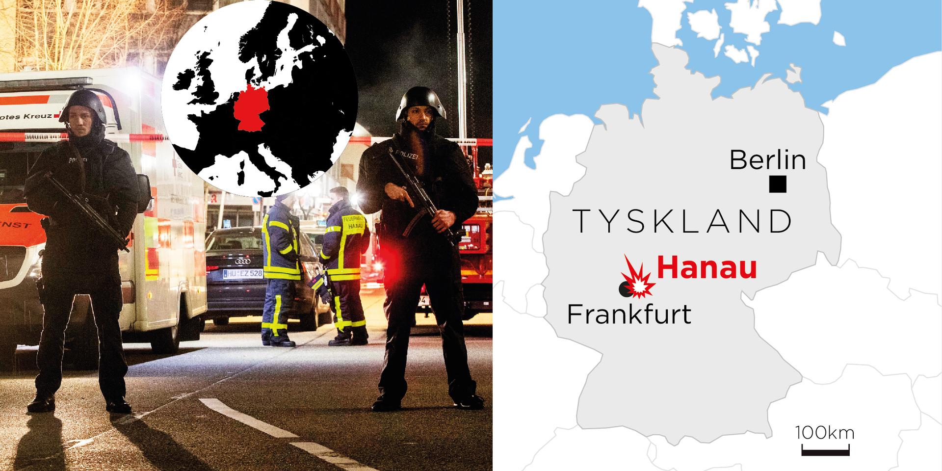 Nio människor har dödats i skottlossningar vid två vattenpipebarer i staden Hanau, öster om Frankfurt. 