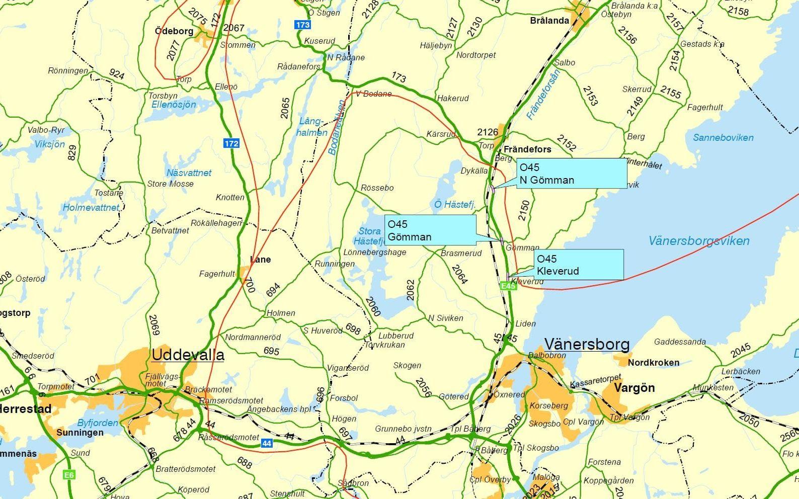 Dessa sträckor påverkas i Vänersborg och Mellerud.