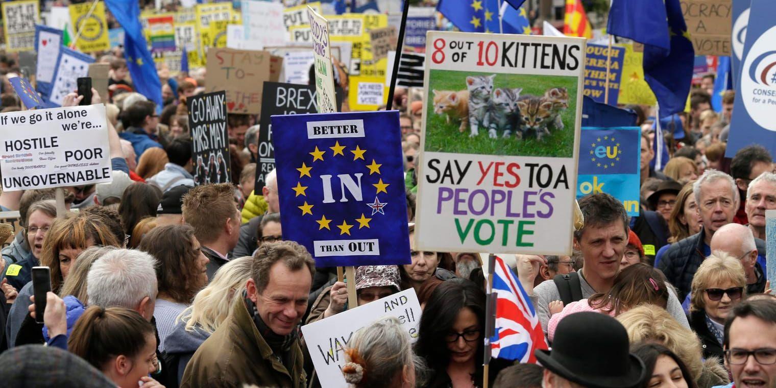 Brexit-motståndare demonstrerade i London under lördagen. Arkivbild.