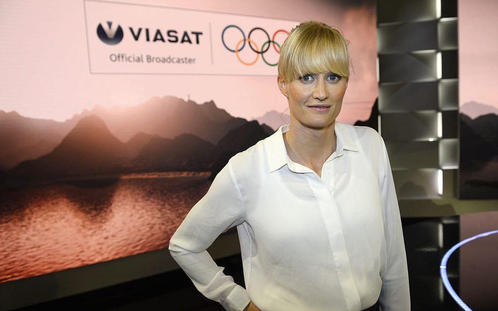 Carolina Klüft är en av OS-kommentatorerna i Viasatstudion. Bild: Maja Suslin/TT.