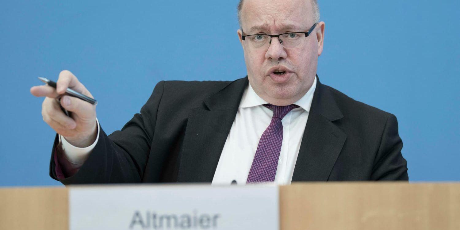Tysklands ekonomiminister Peter Altmaier ser hoppfullt på den tyska återhämtningen, men varnar för bakslag om handelskonflikterna i världen inte löses. Arkivbild
