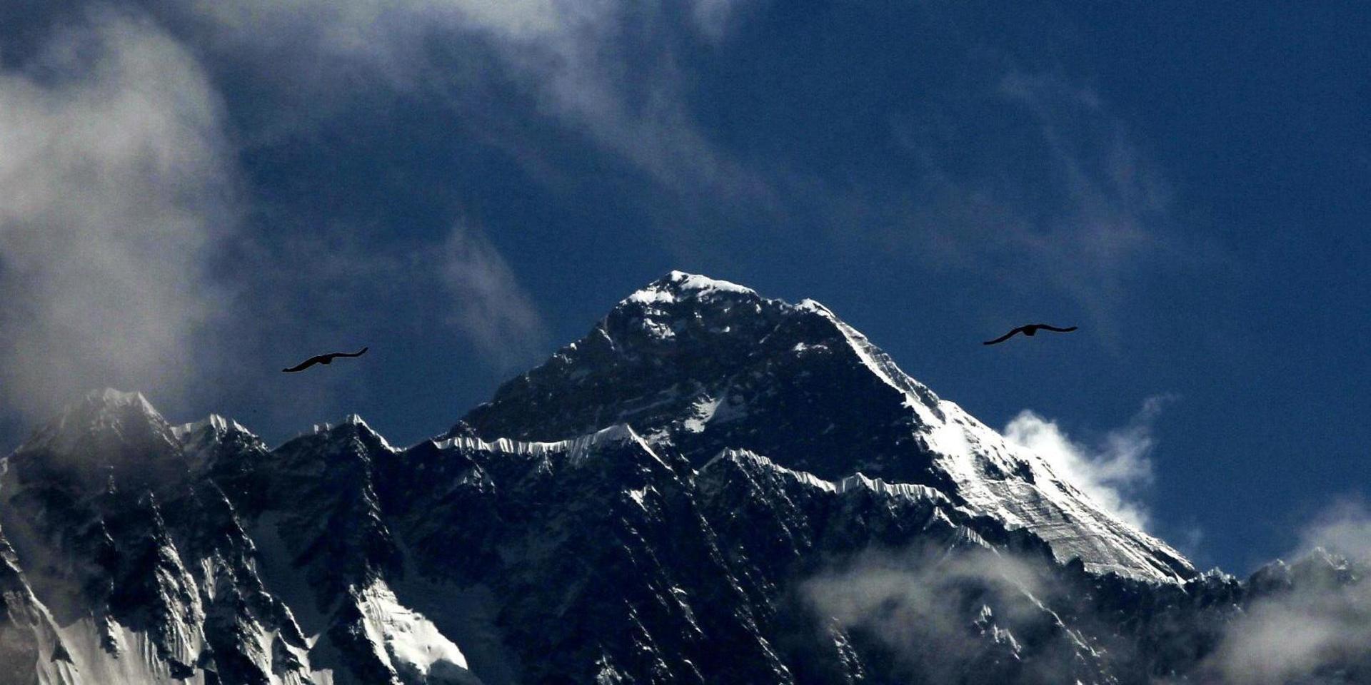 Mount Everest sett från Namche Bajar i Nepal. 