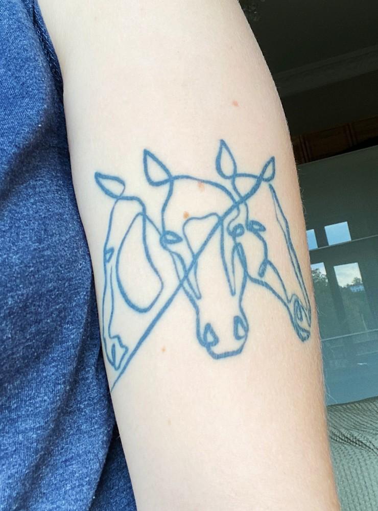 Amanda Andersson skriver: ” Här en av mina absoluta favoriter på min kropp.  Har inte mött någon med liknande och jag får många kommentarer om att det är en unik tatuering. En simpel tatuering som ger en mer komplex bild då allt är ett enda sträck utan skarvar”.