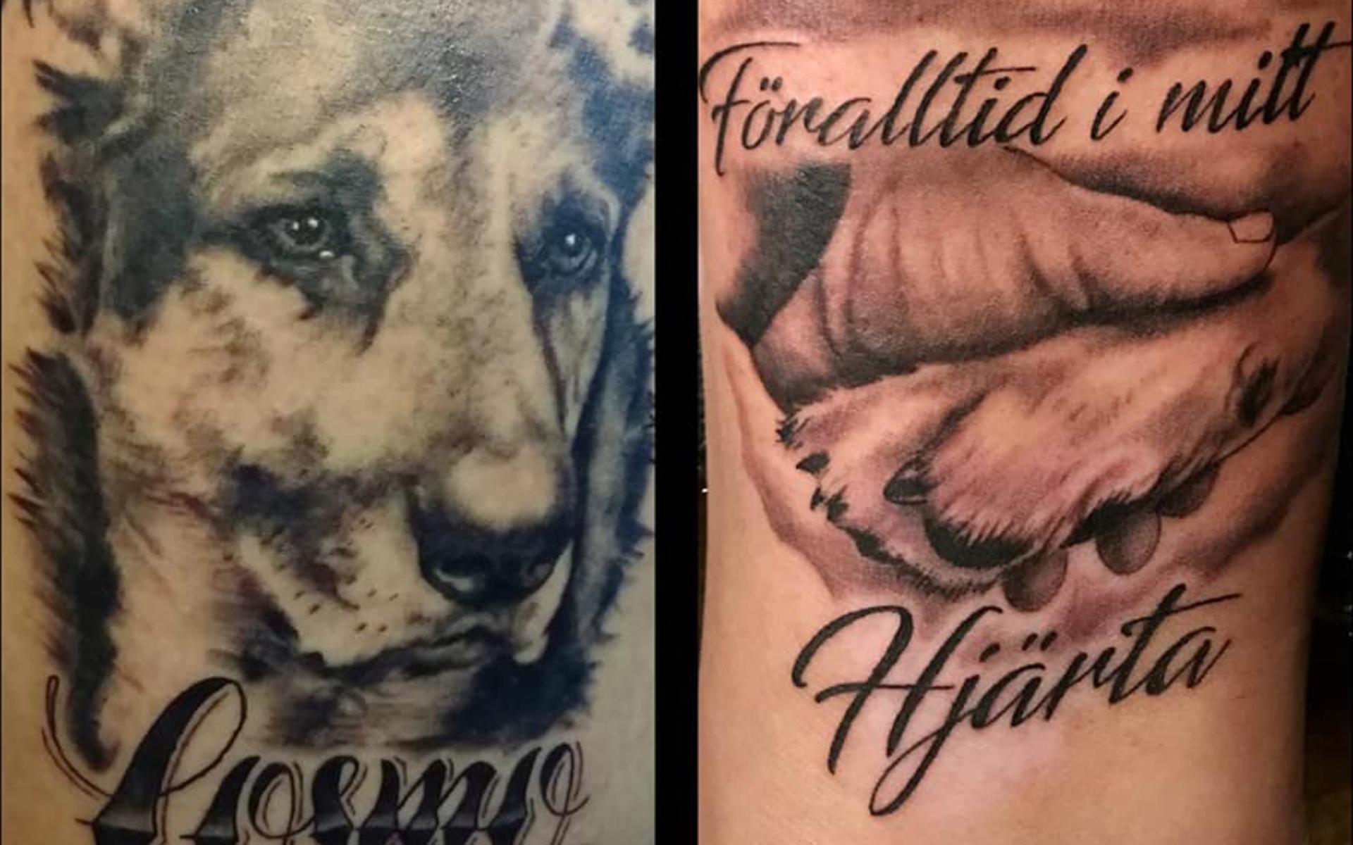 Jenny Johansson bär med sig minnet av sin älskade hund Cosmo i form av två tatueringar.