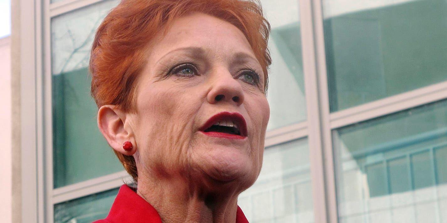 One Nations partiledare Pauline Hanson, som dock inte deltog i resan till USA i al-Jaziras granskning. Arkivbild.