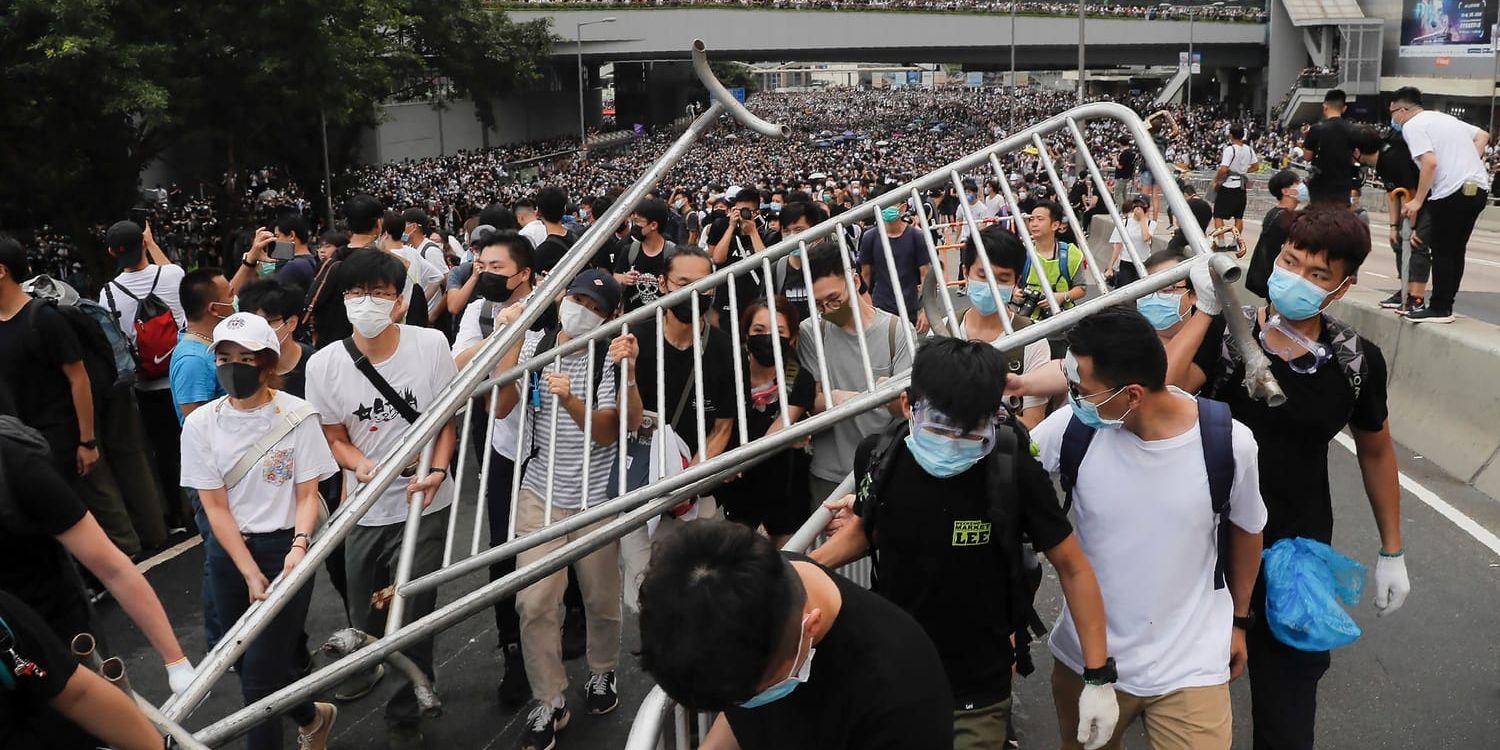 Demonstranter i Hongkong på onsdagen. Arkivbild.