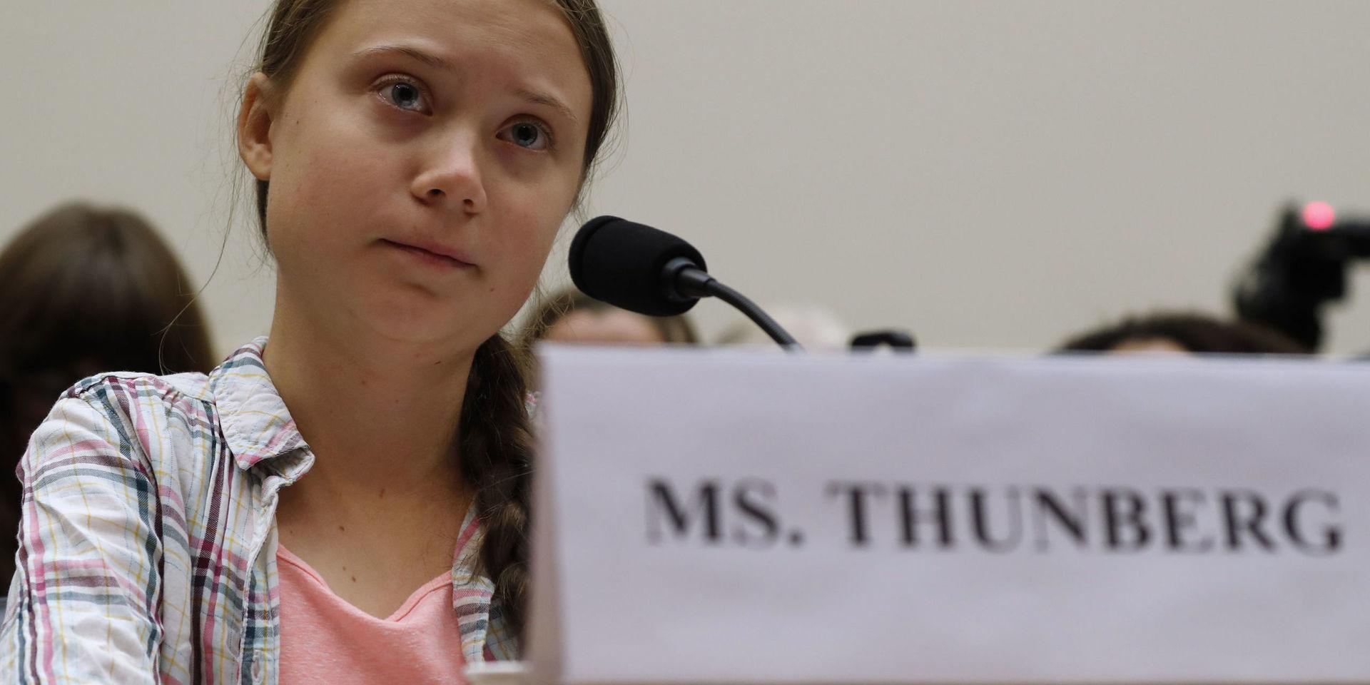 Svenska klimataktivisten Greta Thunberg talar i kongressen i USA:s huvudstad Washington DC.