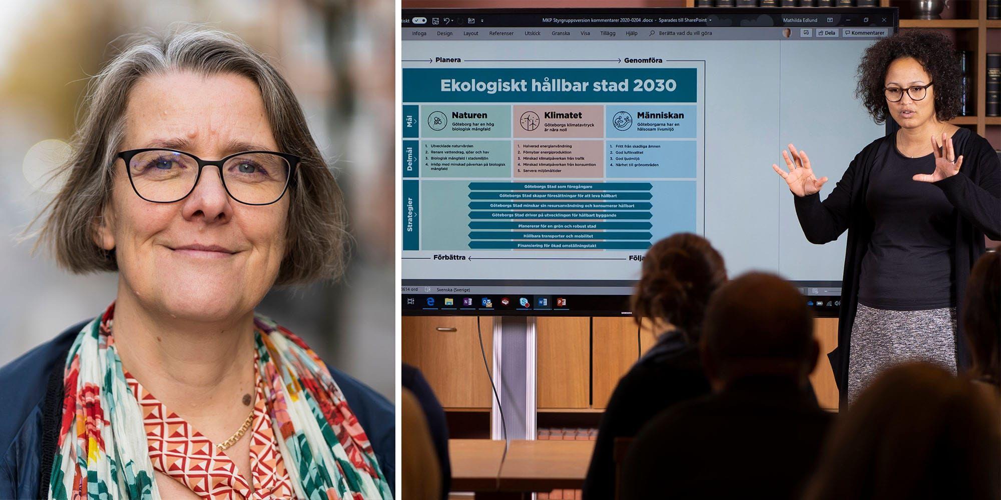 Henriette Söderberg och Mathilda Edlund på miljöförvaltningen arbetar med att genomföra Göteborgs nya miljö- och klimatprogram. Foto: Ulrik Fallström.
