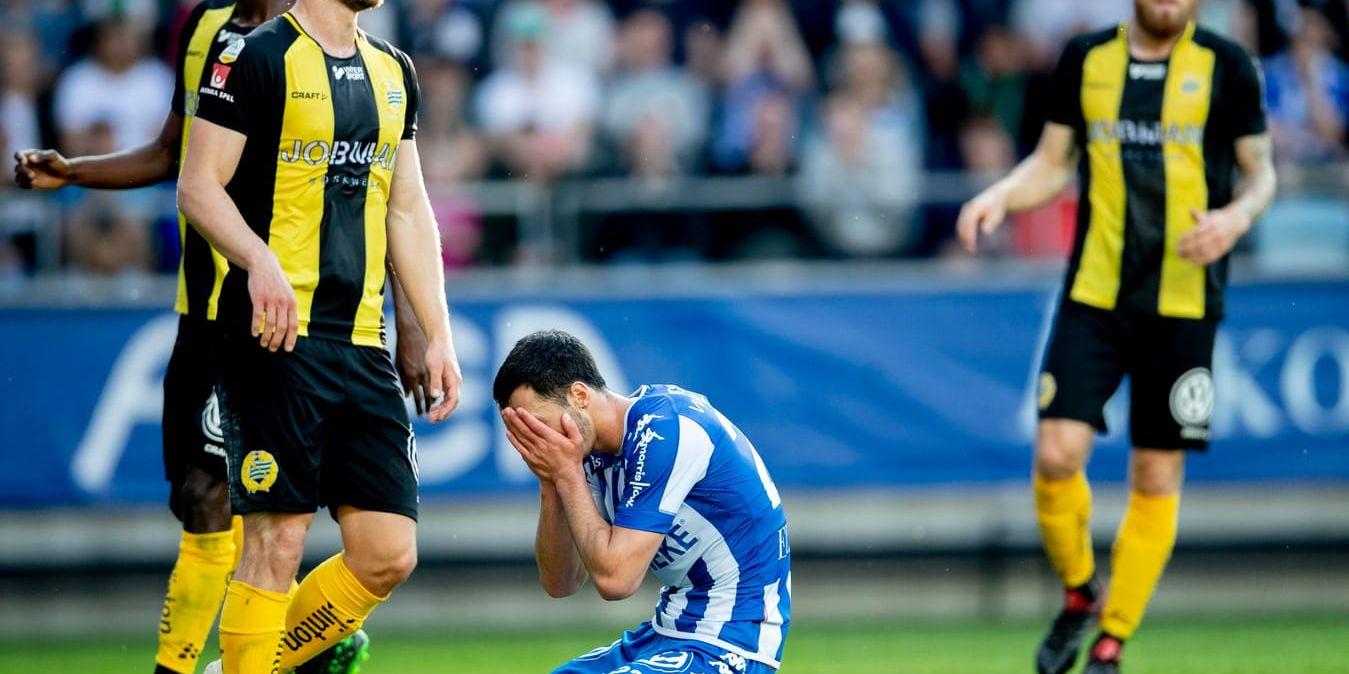 IFK Göteborgs Giorgij Charaisjvili deppar efter en missad chans under 0–0-matchen mot Hammarby.
