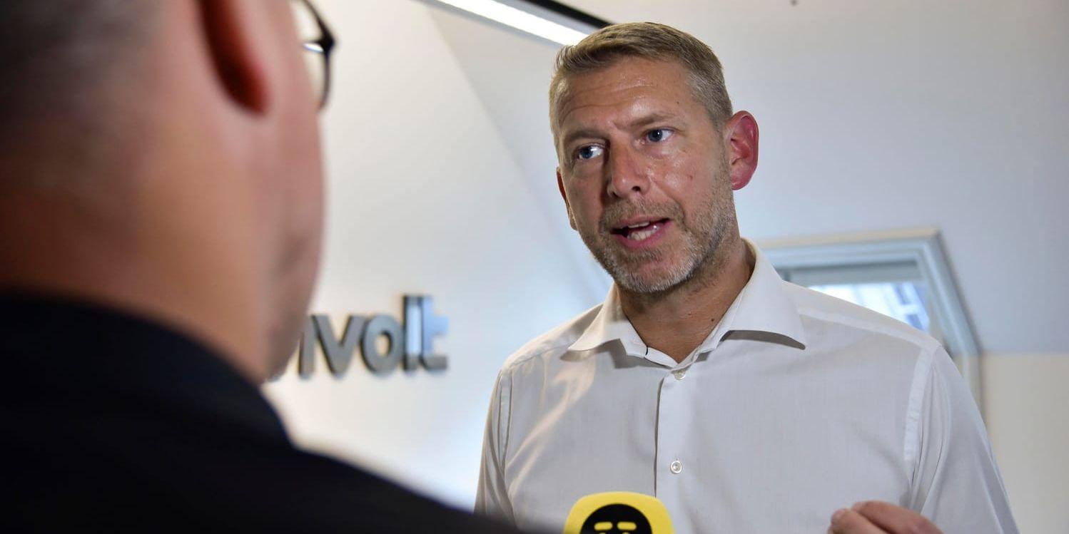 Northvolts vd Peter Carlsson mötte medier i Stockholm under onsdagen.