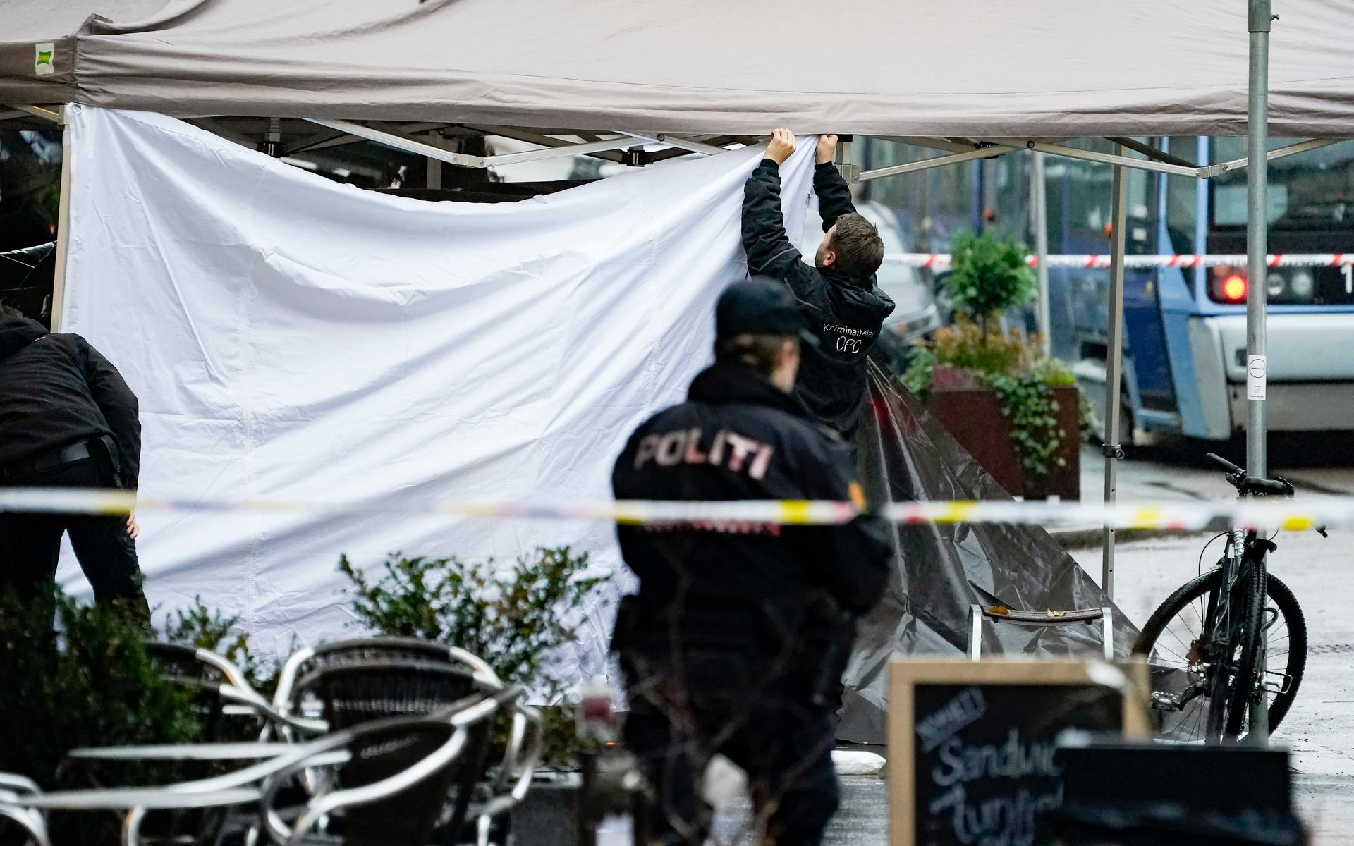 Polis i Oslo efter knivmannens attack på tisdagen.