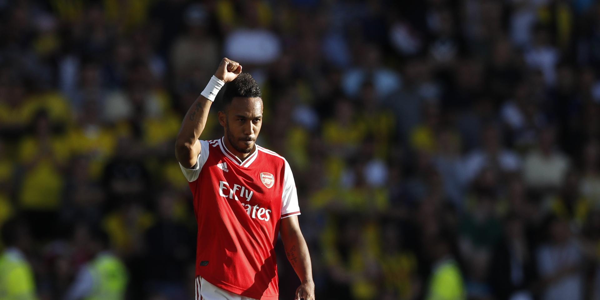 Arsenals Pierre-Emerick Aubameyang firar efter 1–0-målet – men jublet fastnade i halsen.