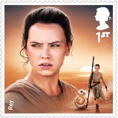 Rey är en ny bekantskap som introducerades med "Star Wars: The Force Awakens". Bild: Royal Mail