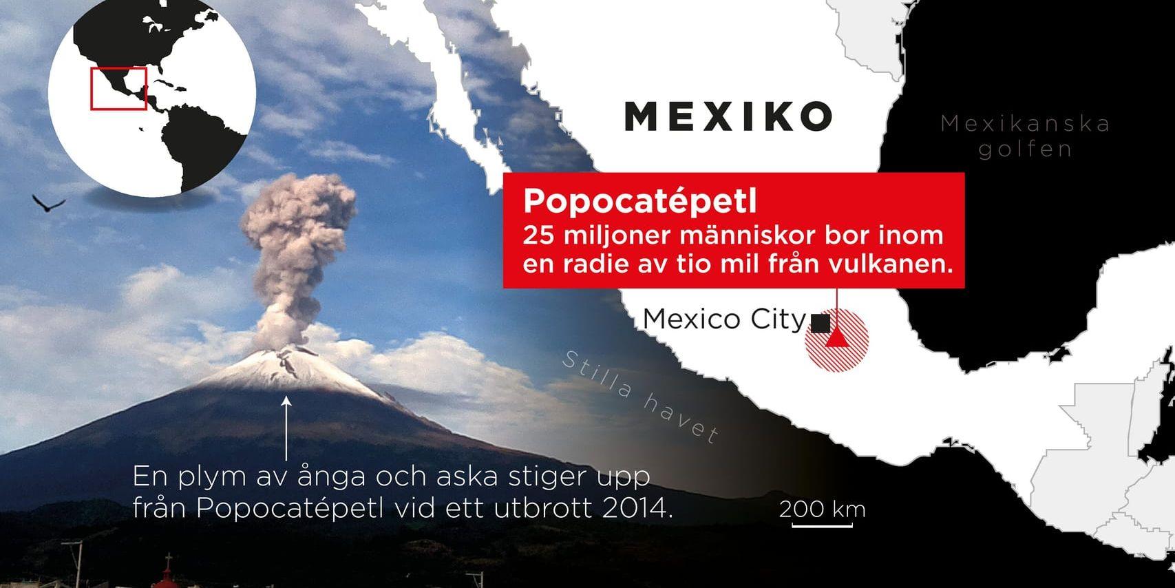 Mexikanska myndigheter har höjt varningsnivån vid vulkanen Popocatépetl.