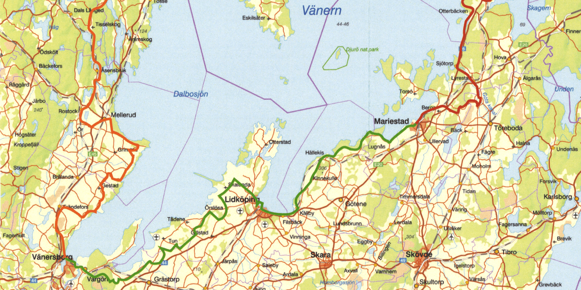 Sträckan runt Vänern är indelad i fyra etapper. Två av dem möts i Vänersborg.