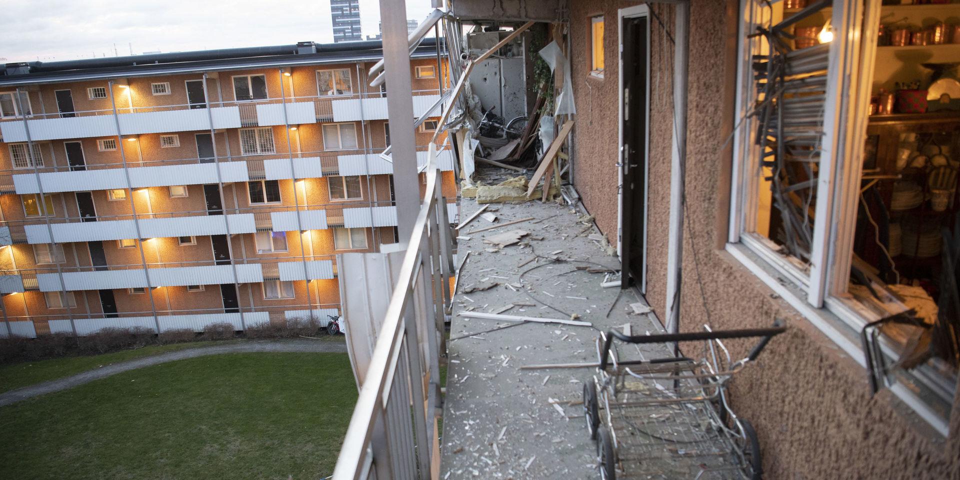 En explosion i Husby i Stockholm orsakade stor förödelse. Arkivbild.