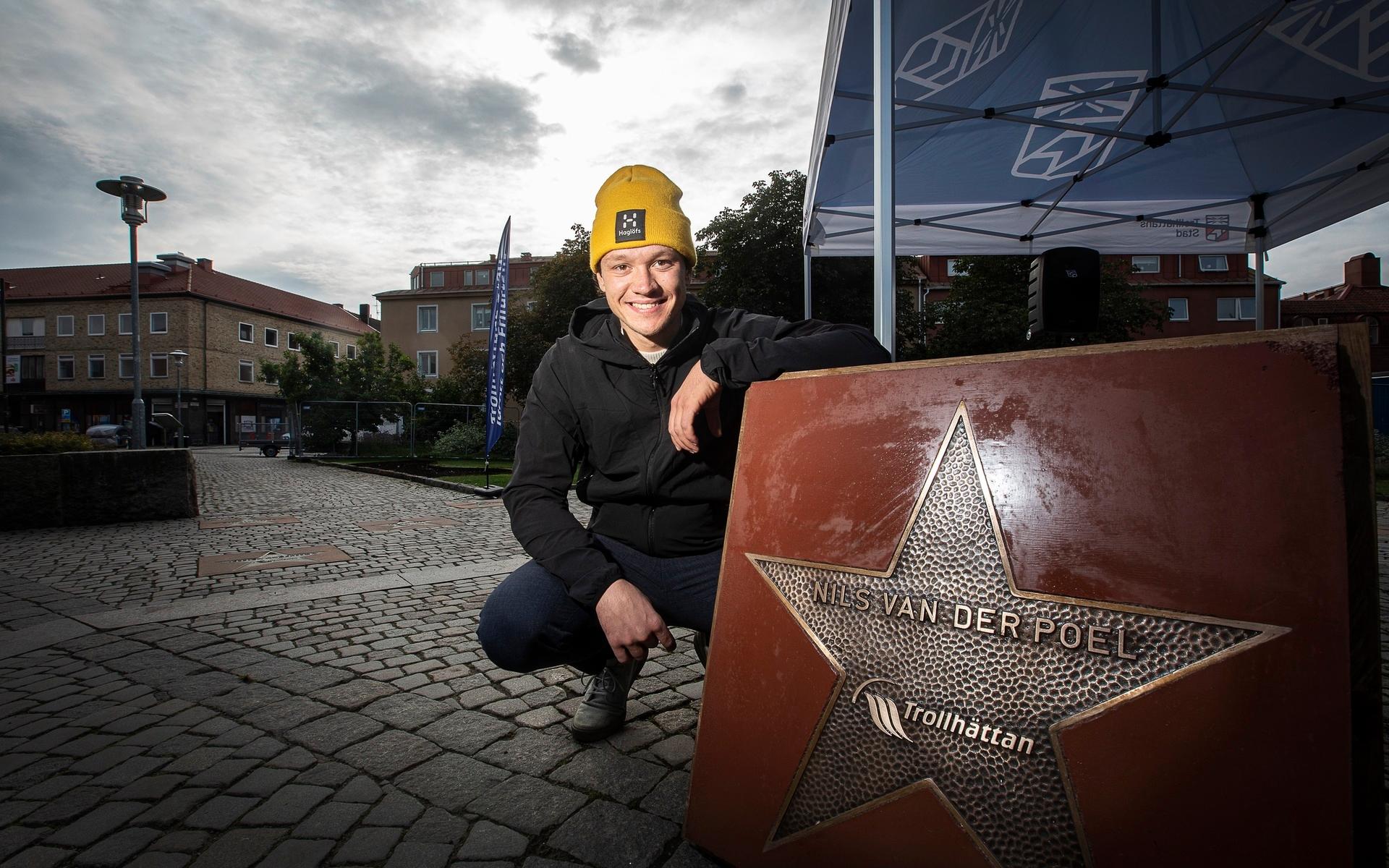 Nils van der Poel med en alldeles egen stjärnplatta i Park of Fame, efter dubbla VM-guld och världsrekord på 10 000 meter.