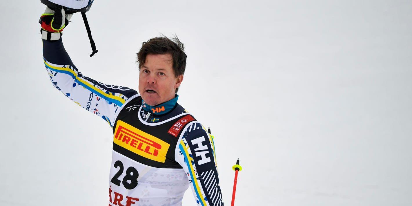 Mattias Hargin efter andra åket i herrarnas slalom under alpina VM i Åre.