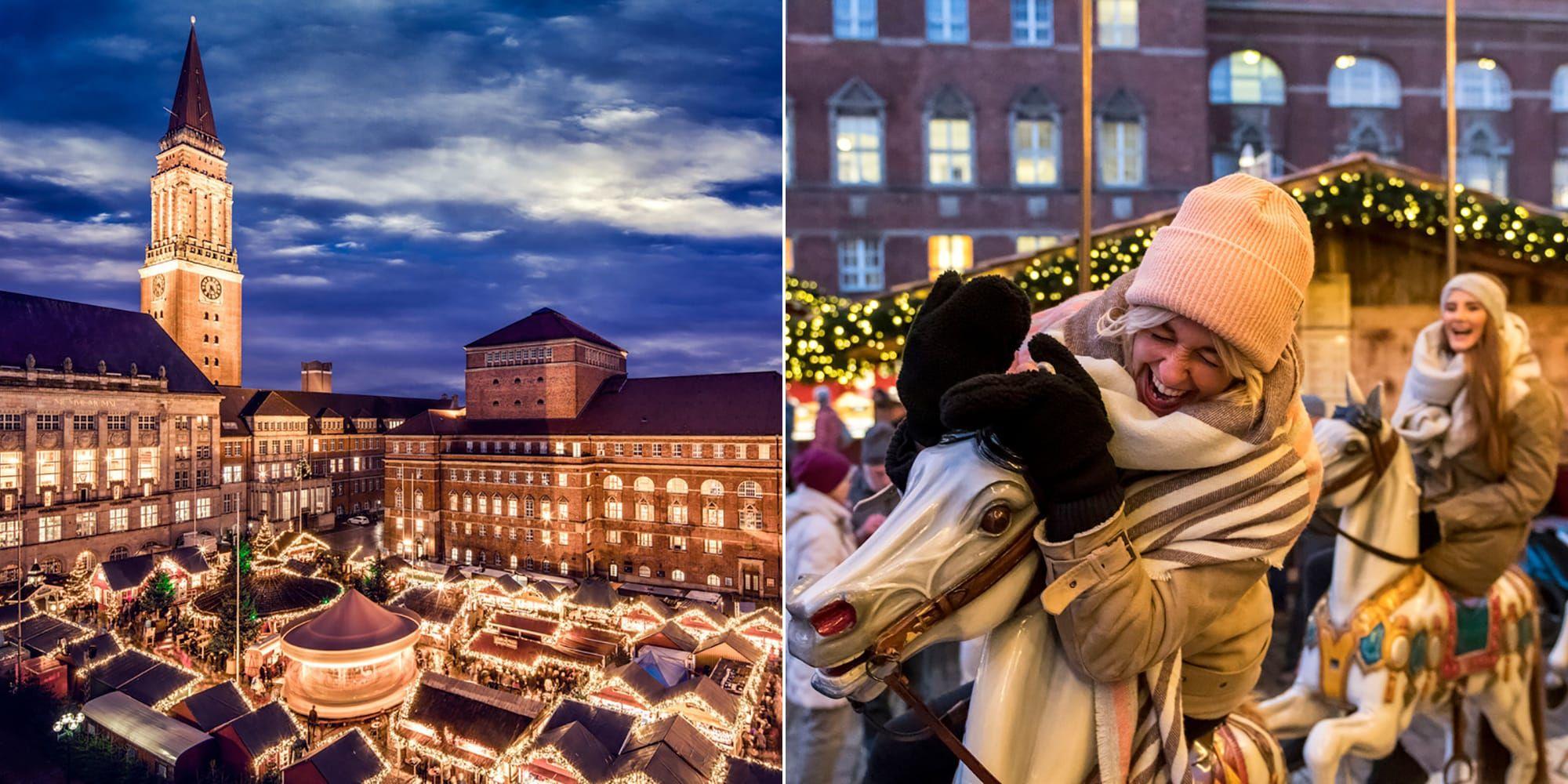 Julmarknaderna i Kiel äger rum varje dag under fyra veckor med start 22 november. Det finns fem olika att besöka, bland annat den vid Rathausplatz (bilden).