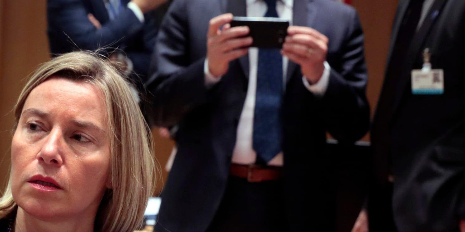 EU:s utrikeschef Federica Mogherini i samband med mötet med EU:s utrikesministrar i Bryssel.