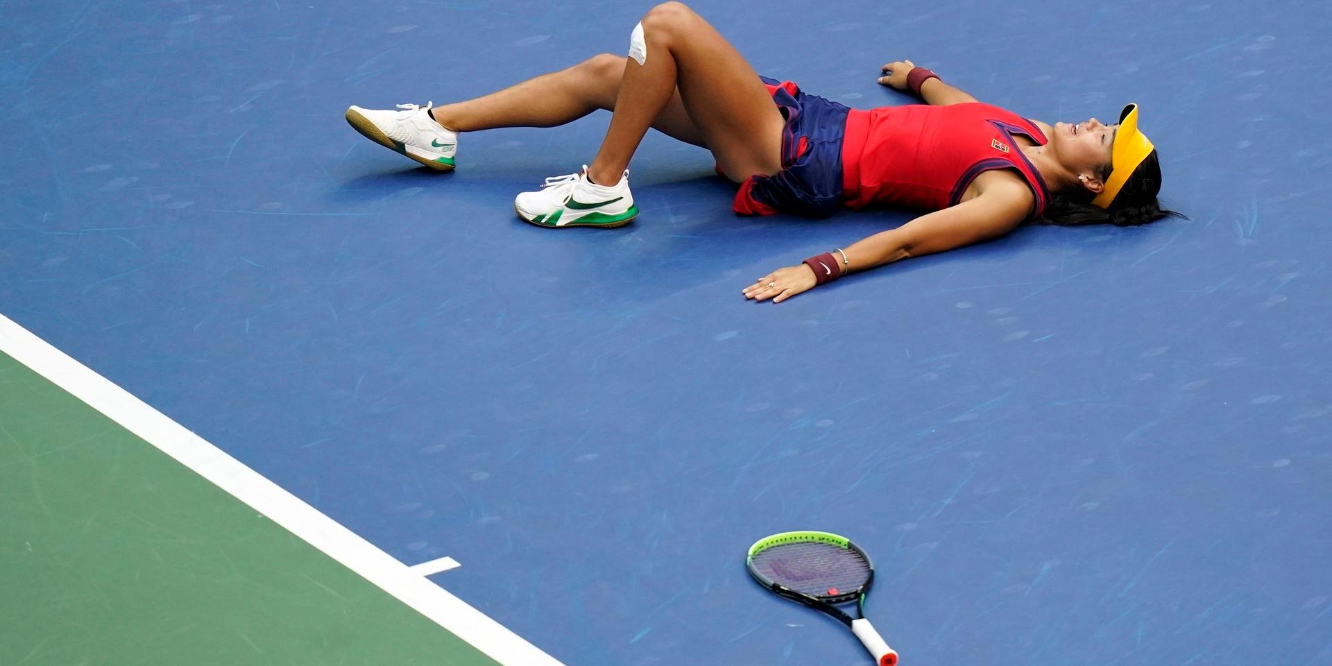 Emma Raducanu efter segern i US Open-finalen mot Leylah Fernandez. Arkivbild.