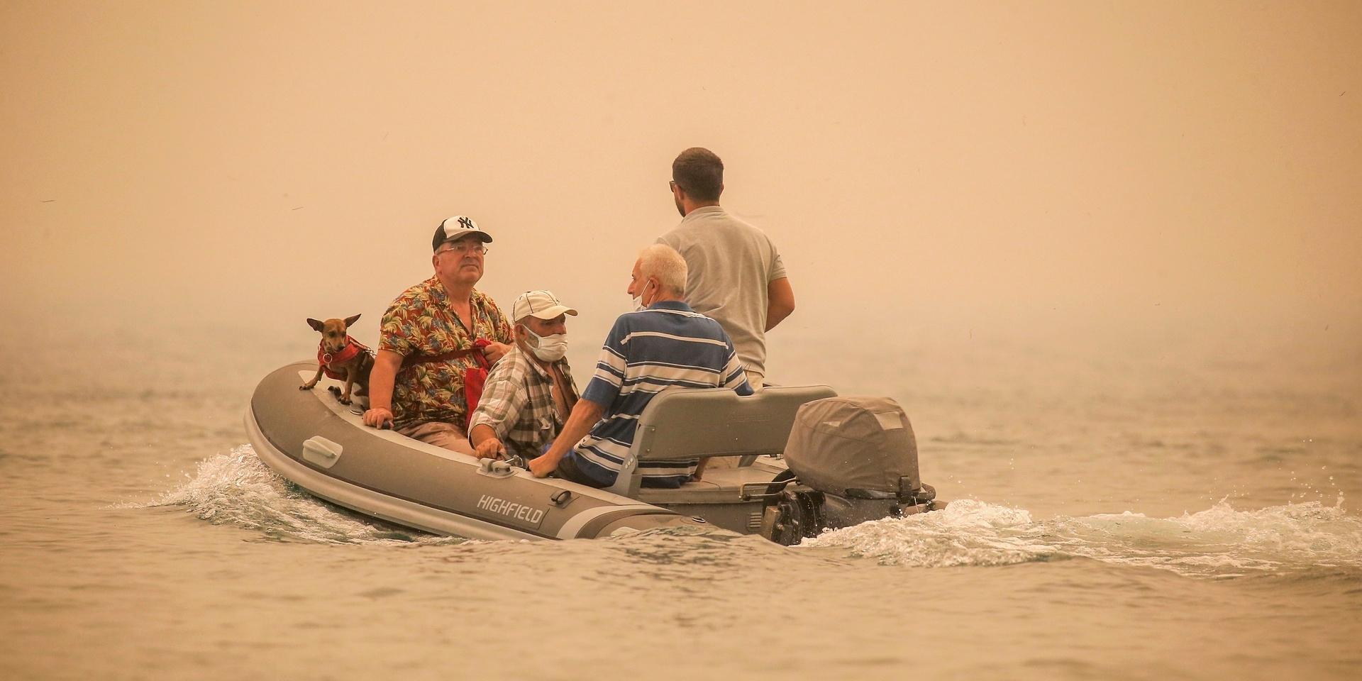 Turister evakueras med båt från turkiska Bodrum.