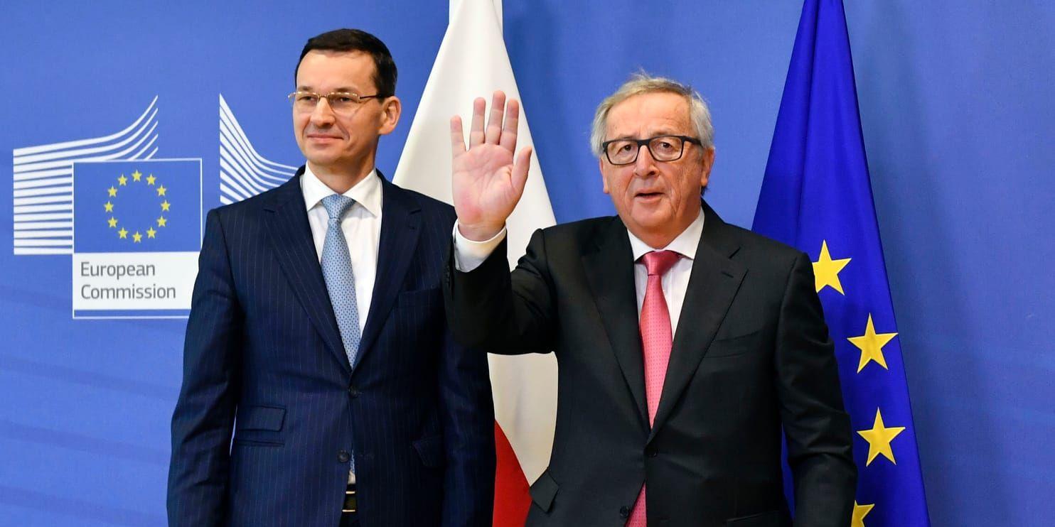 Inte överens. Polens Mateusz Morawiecki och EU-kommissionens Jean-Claude Juncker.