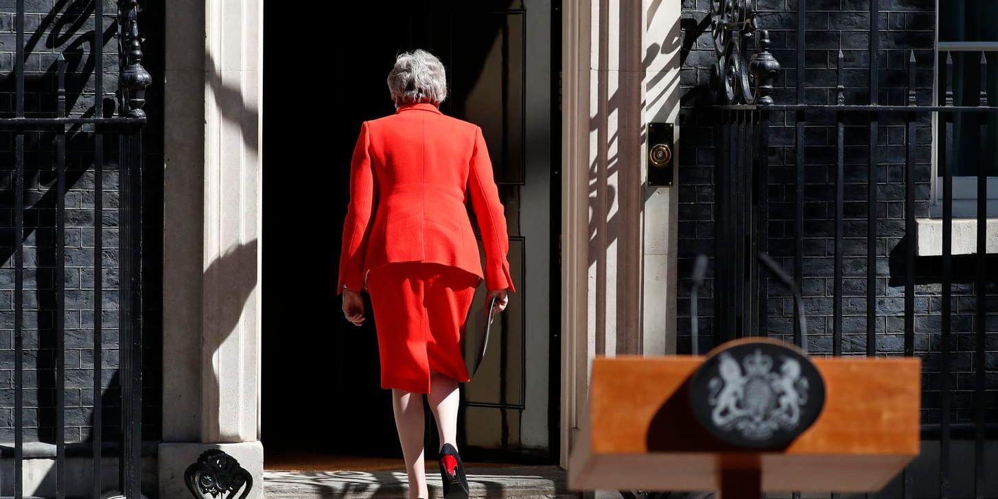 Theresa May efter att hon meddelat sin avgång den 24 maj. Arkivbild.
